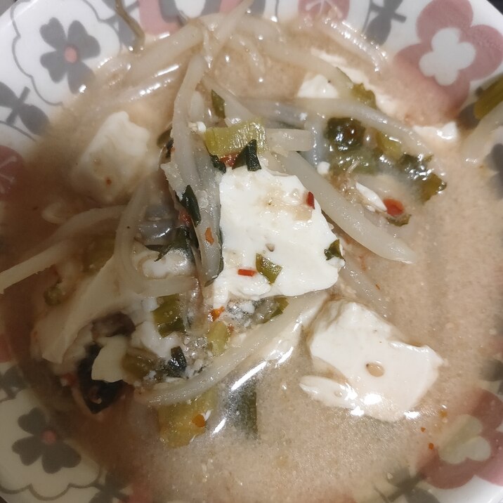 小松菜ともやしの肉なし坦々スープ